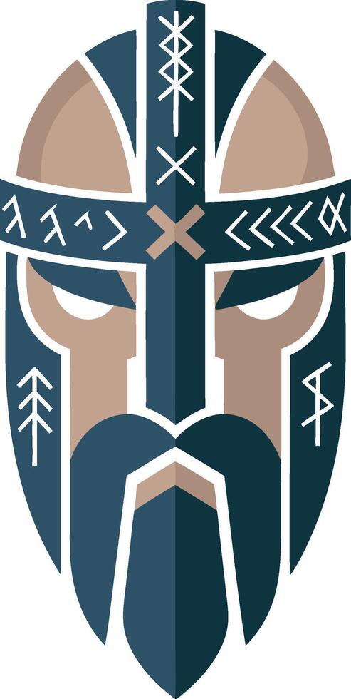 Viking Warrior Helmet with Runes Art for Tattoos and Graphic Design vector