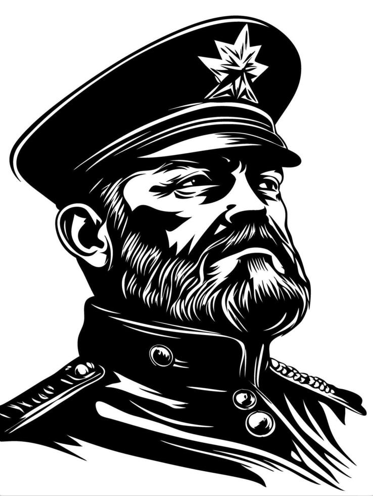 Vintage Military General Portrait Art for Historical Tattoo and Design Projects vector