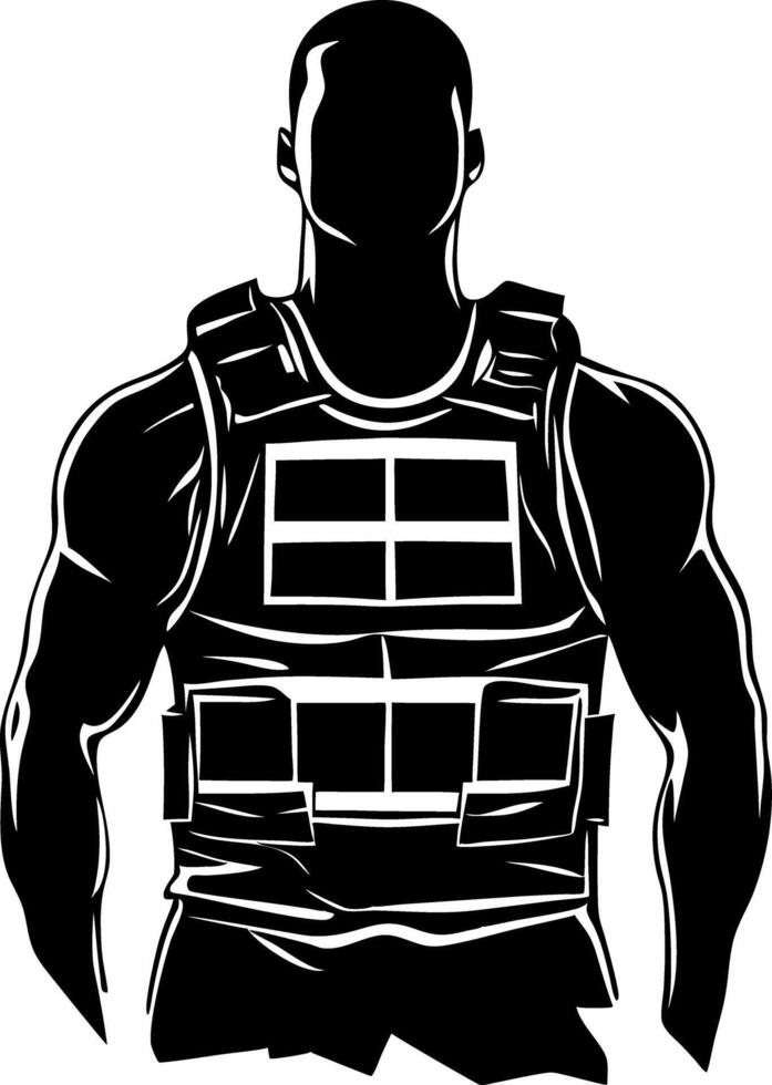 Silhouette of Faceless Armored Figure Wearing Tactical Vest for Illustration Design vector