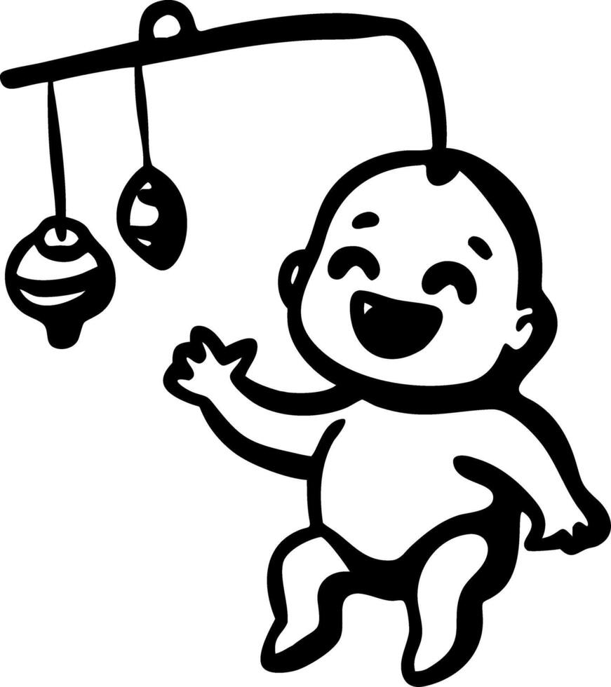 Baby with Mobile Illustration for Nursery Decor and Baby Product Design vector