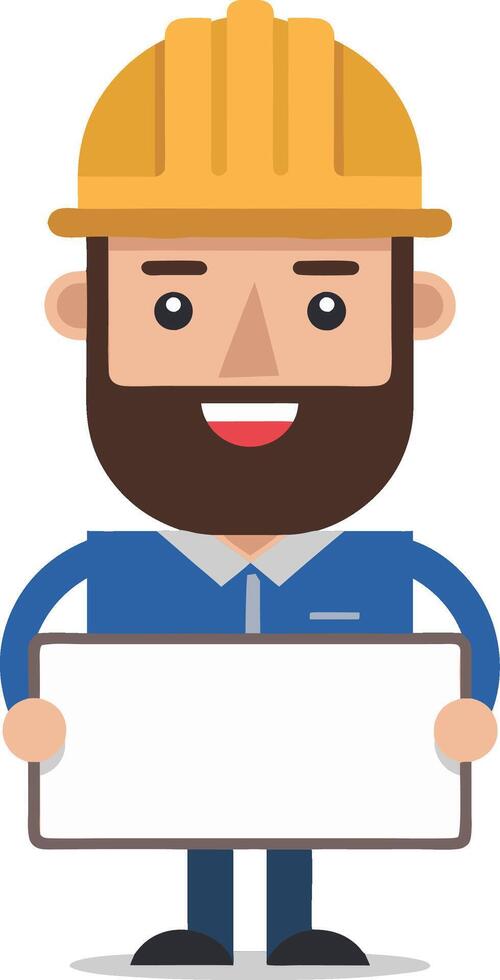 Cartoon Construction Worker Holding Blank Sign Illustration vector