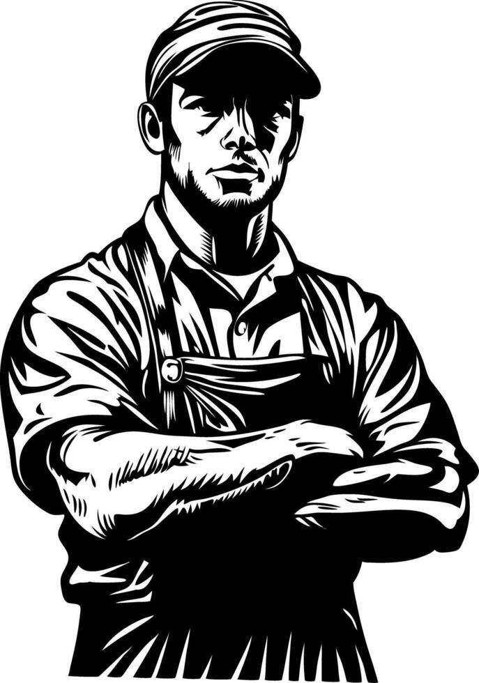 Strong Confident Worker in Cap and Apron Illustration vector