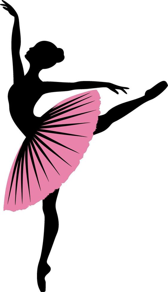 Elegant Ballerina Silhouette with Pink Tutu in Graceful Dance Pose vector