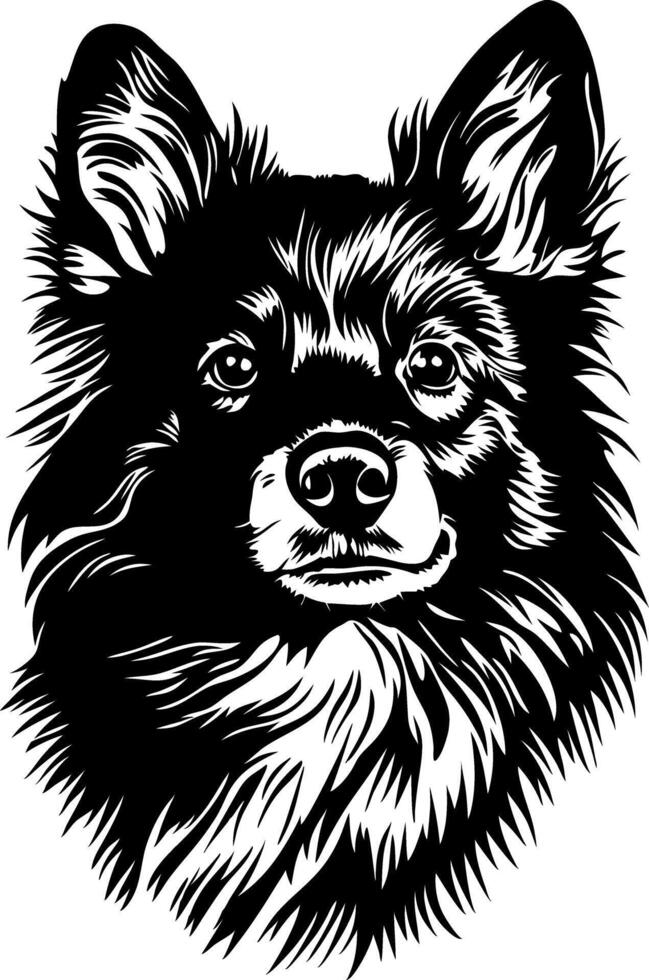 Detailed Illustration of Fluffy Dog Face for Tattoo or Coloring Book Design vector