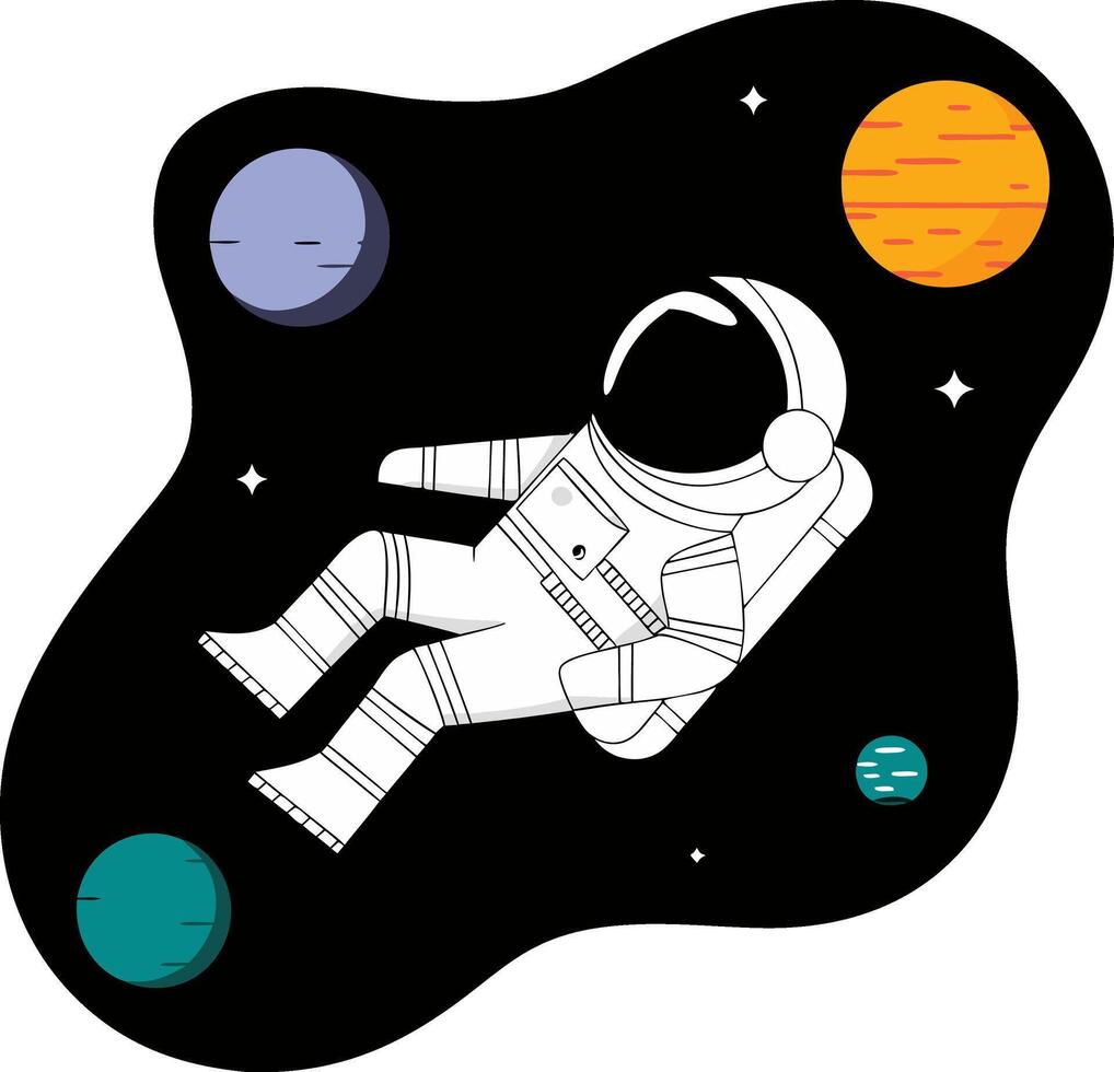 Astronaut Floating in Space with Colorful Planets Illustration vector