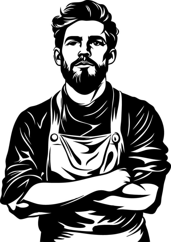 Confident Bearded Man in Apron Art for Custom Design and Branding vector