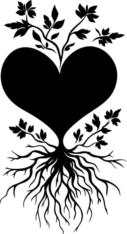 Heart with Tree Roots and Branches Art for Tattoos and Nature Designs vector