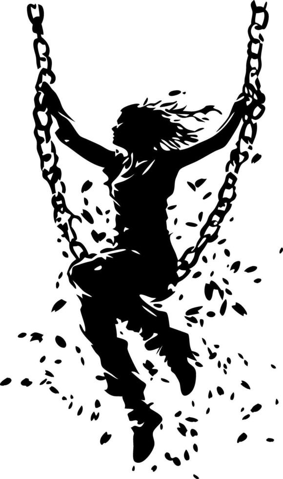 Dynamic Silhouette Woman Swinging on Chains Art for Tattoo and Graphic Design vector
