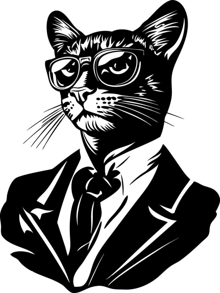 Cat in Suit and Glasses Illustration for Hipster Art and Graphic Design vector