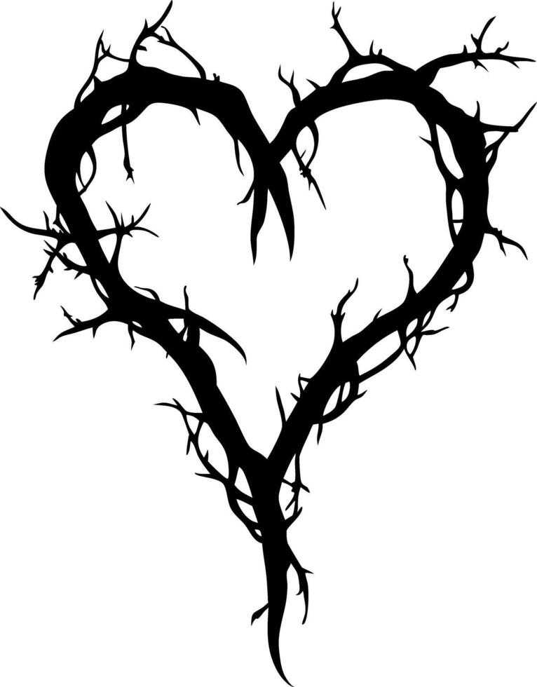 Thorny Heart Shaped Branches Dark Love Design vector
