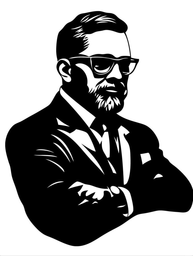Businessman Silhouette in Suit with Beard and Glasses Design vector