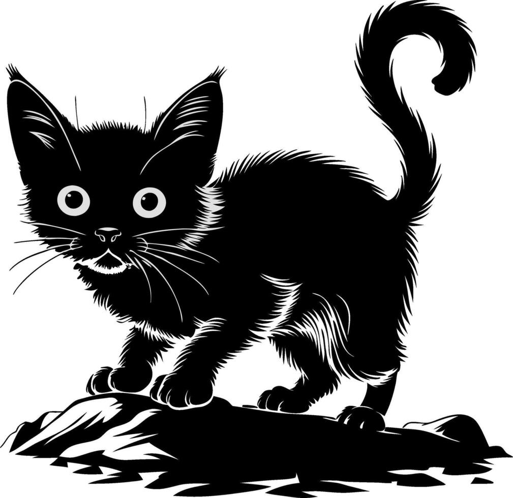 Black Cat Silhouette Illustration Adorable Kitten Artwork for Tattoos and Crafts vector