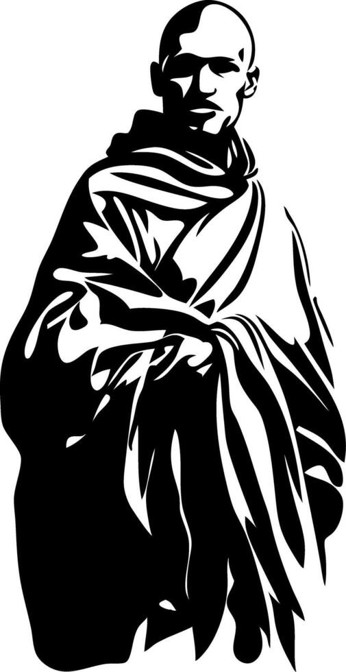 Monochrome Art of Monk in Traditional Robe for Spiritual Design Projects vector