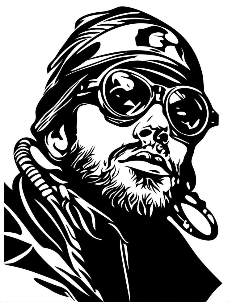 Adventurous Steampunk Man in Goggles for Tattoos and Art Design vector
