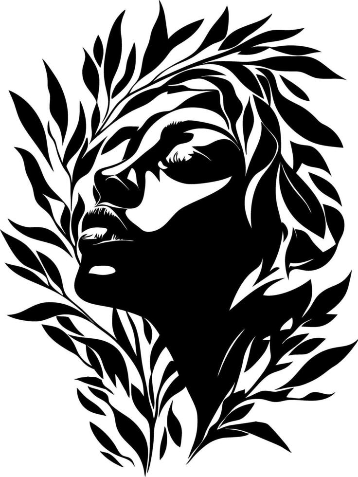 Abstract Silhouette Woman with Leaves Floral Art Design vector