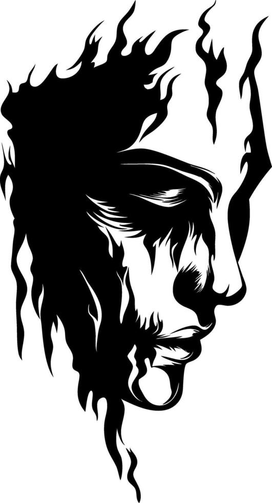 Abstract Face with Flames Art for Tattoos and Design vector