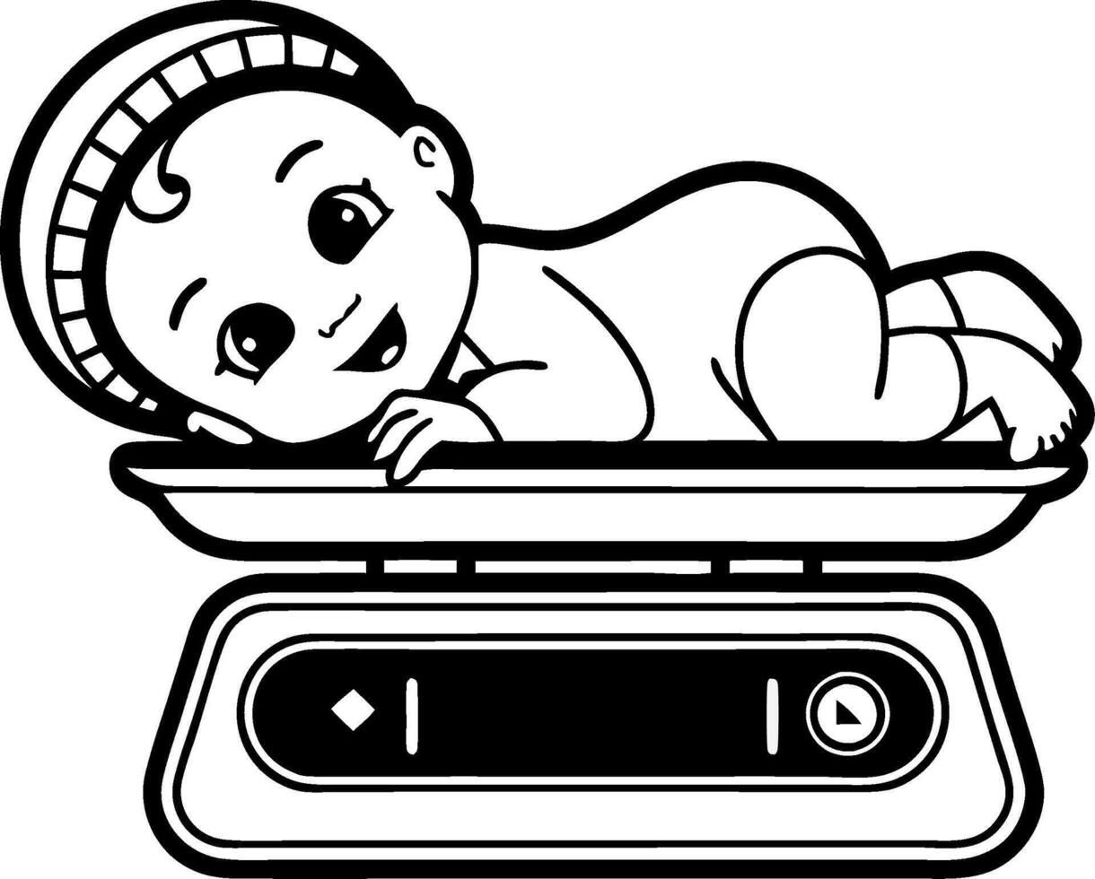 Adorable Baby Lying on Scale Illustration for Pediatric Health and Newborn Care vector