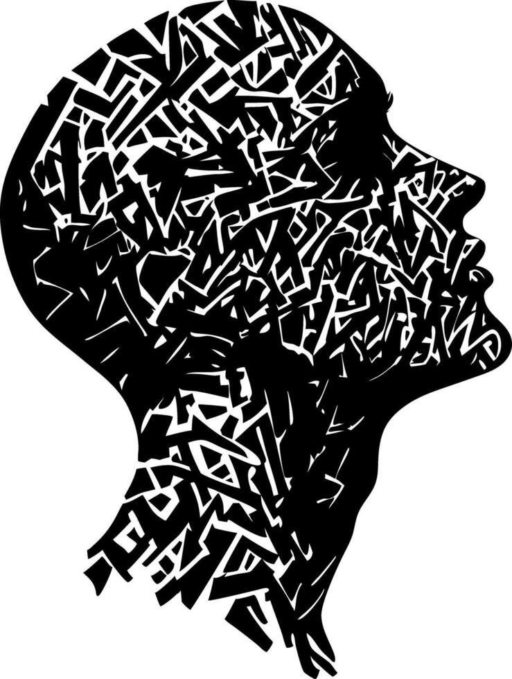 Abstract Human Profile with Artful Letter Patterns for Creative Design Projects vector