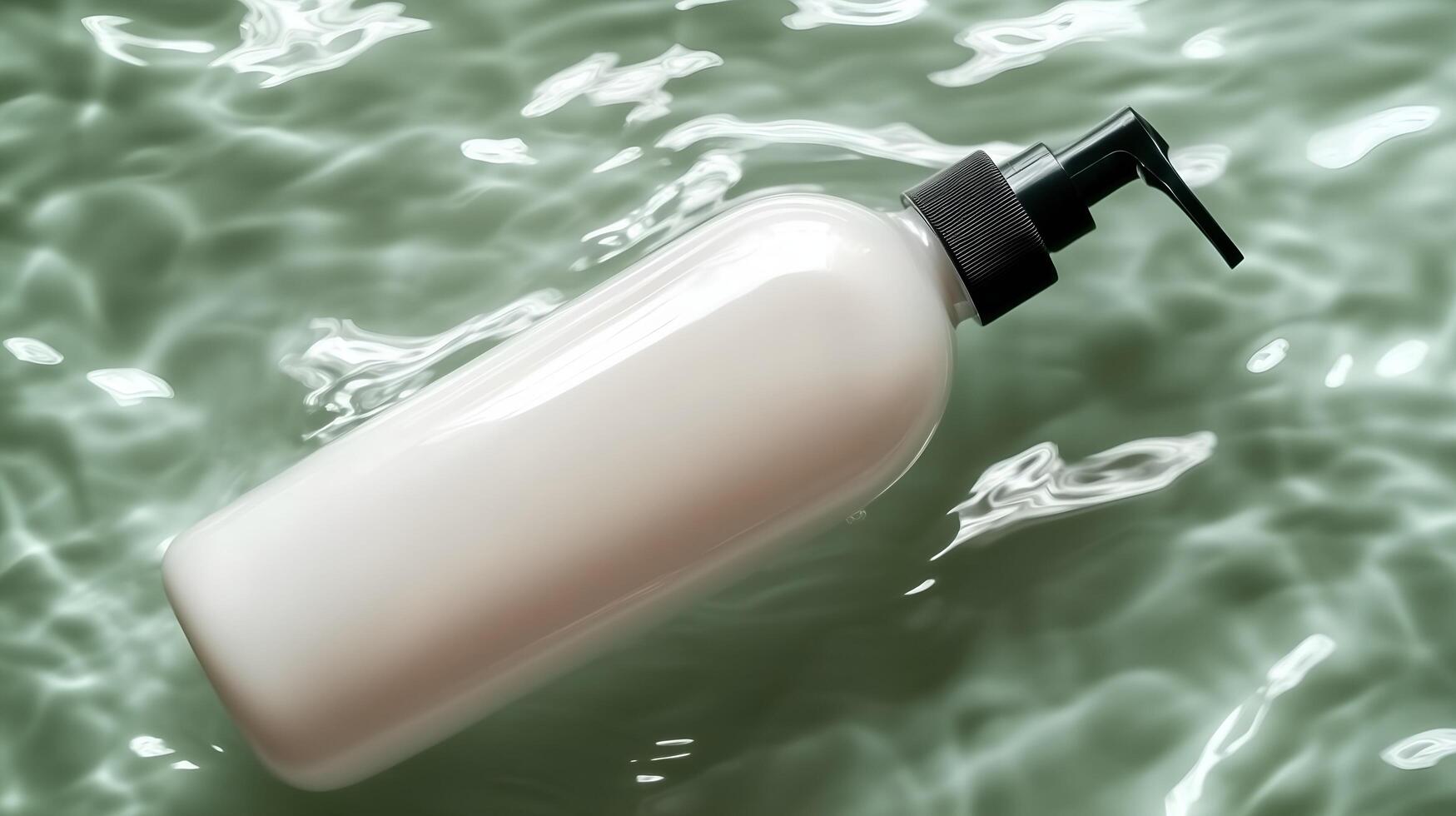 a bottle of lotion floating in water photo
