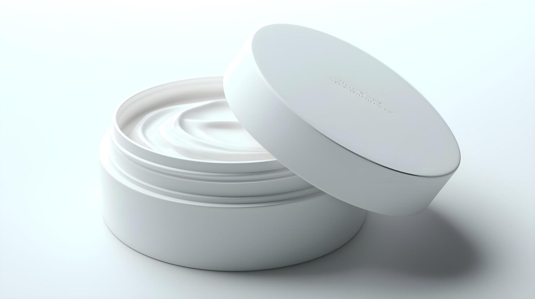 a white container with cream on a white surface photo