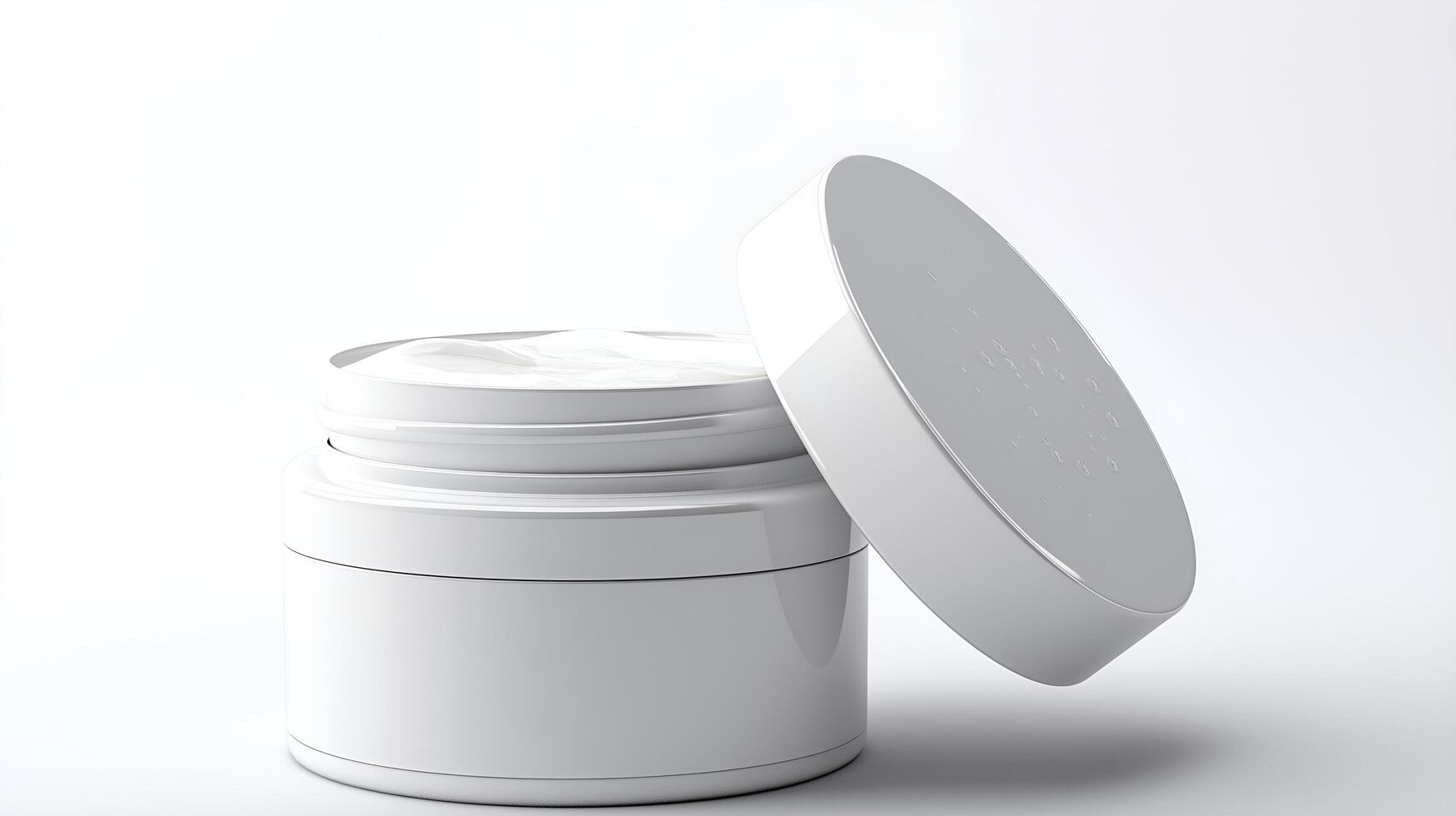 white container with cream inside on a white surface photo
