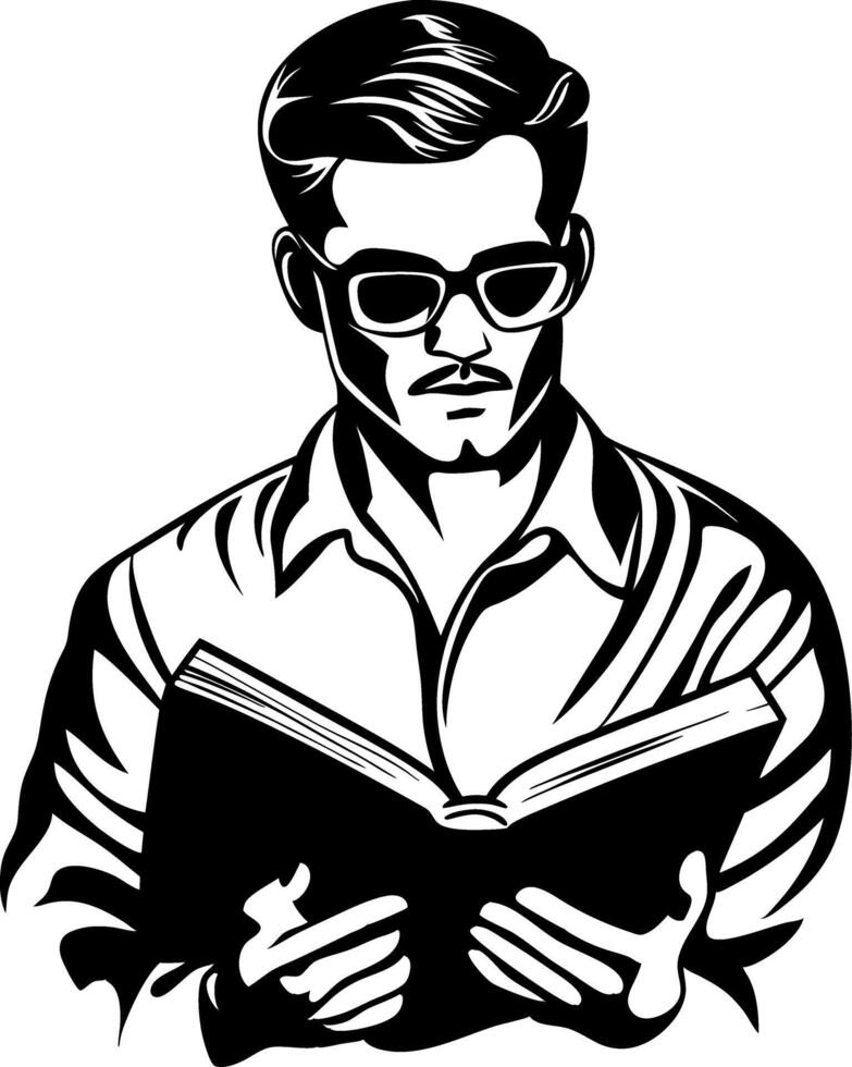 Illustration Man Reading Book Black Silhouette Artistic Design vector