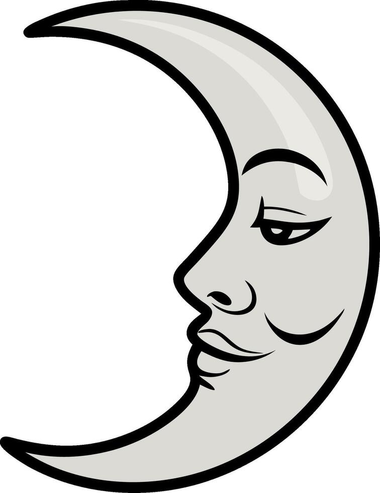 Crescent Moon Face Illustration for Astrology and Tattoo Designs vector