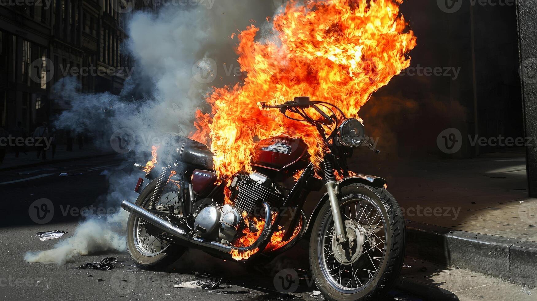 A motorcycle is on fire photo