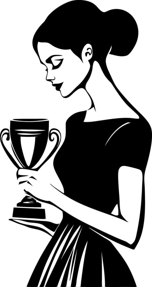 Elegant Woman Holding Trophy Art for Achievement and Success vector