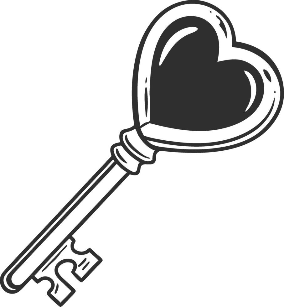 Heart Shaped Vintage Key Love Themed Tattoo Design Element vector