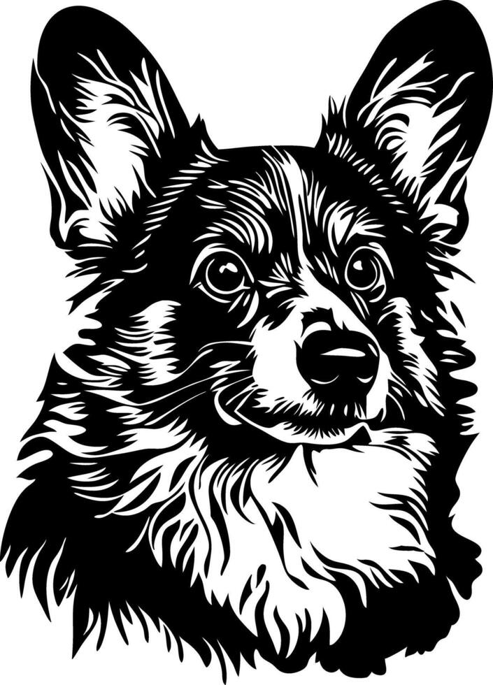 Black and White Corgi Face Illustration for Art and Design Use vector