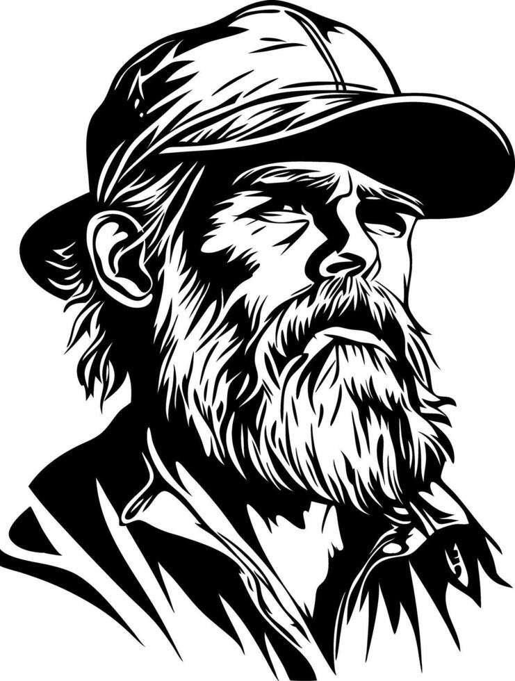Bearded Man in Cap Art for Tattoos and Design vector