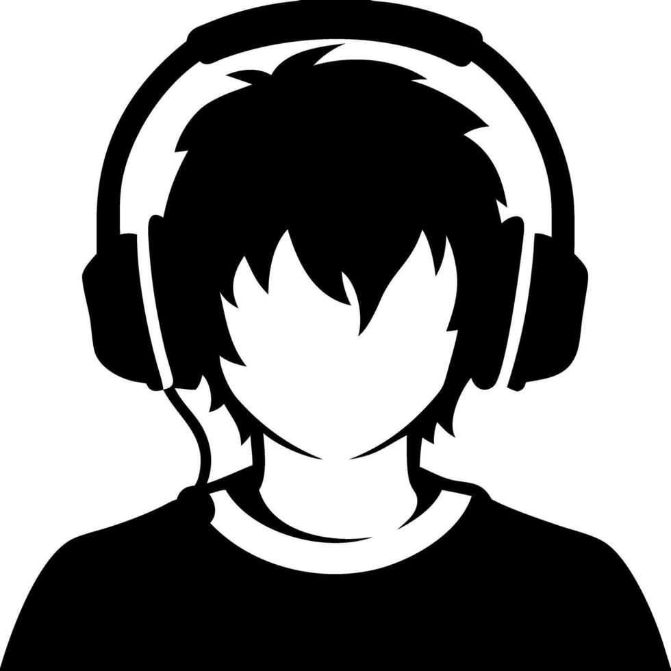 Silhouette Gamer Avatar Wearing Headphones for and Graphic Design vector