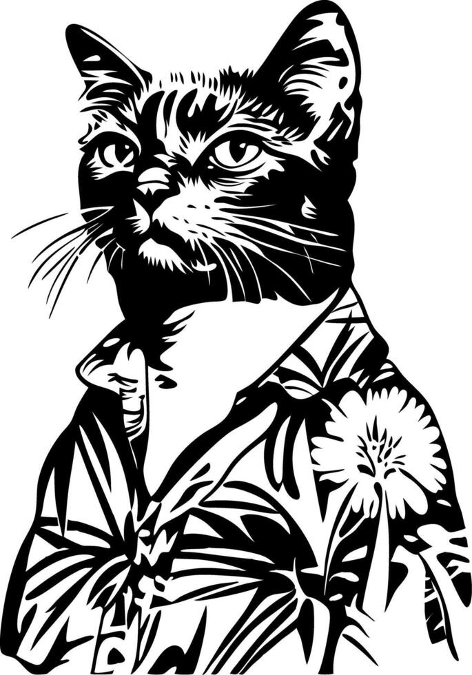 Hawaiian Shirt Cat Art for Tattoos and Design Projects vector
