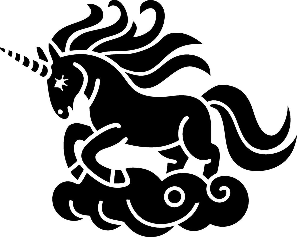 Mystical Unicorn Silhouette Illustration for Tattoos and Coloring Books vector