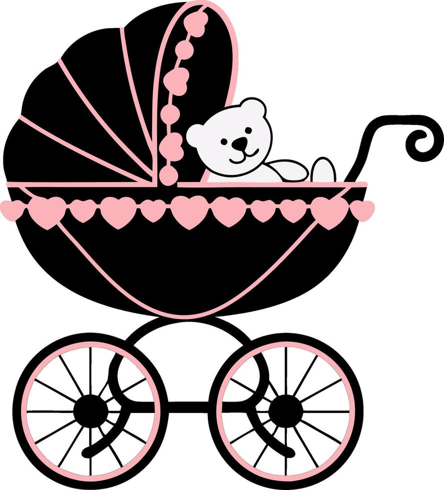 Cute Teddy Bear in Baby Carriage Illustration for Nursery Decor vector