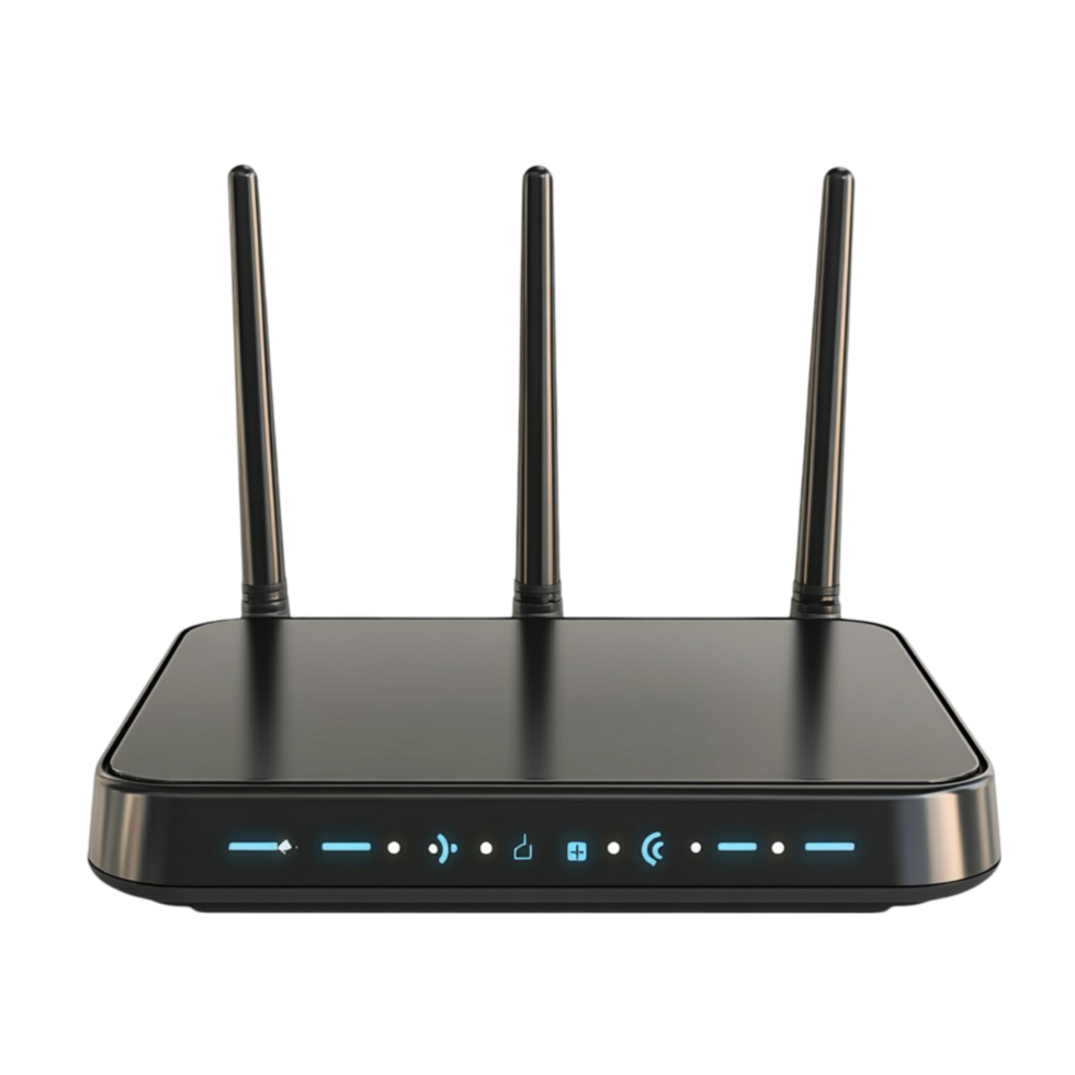 Modern Black Wireless Router with Blue Indicator Lights png