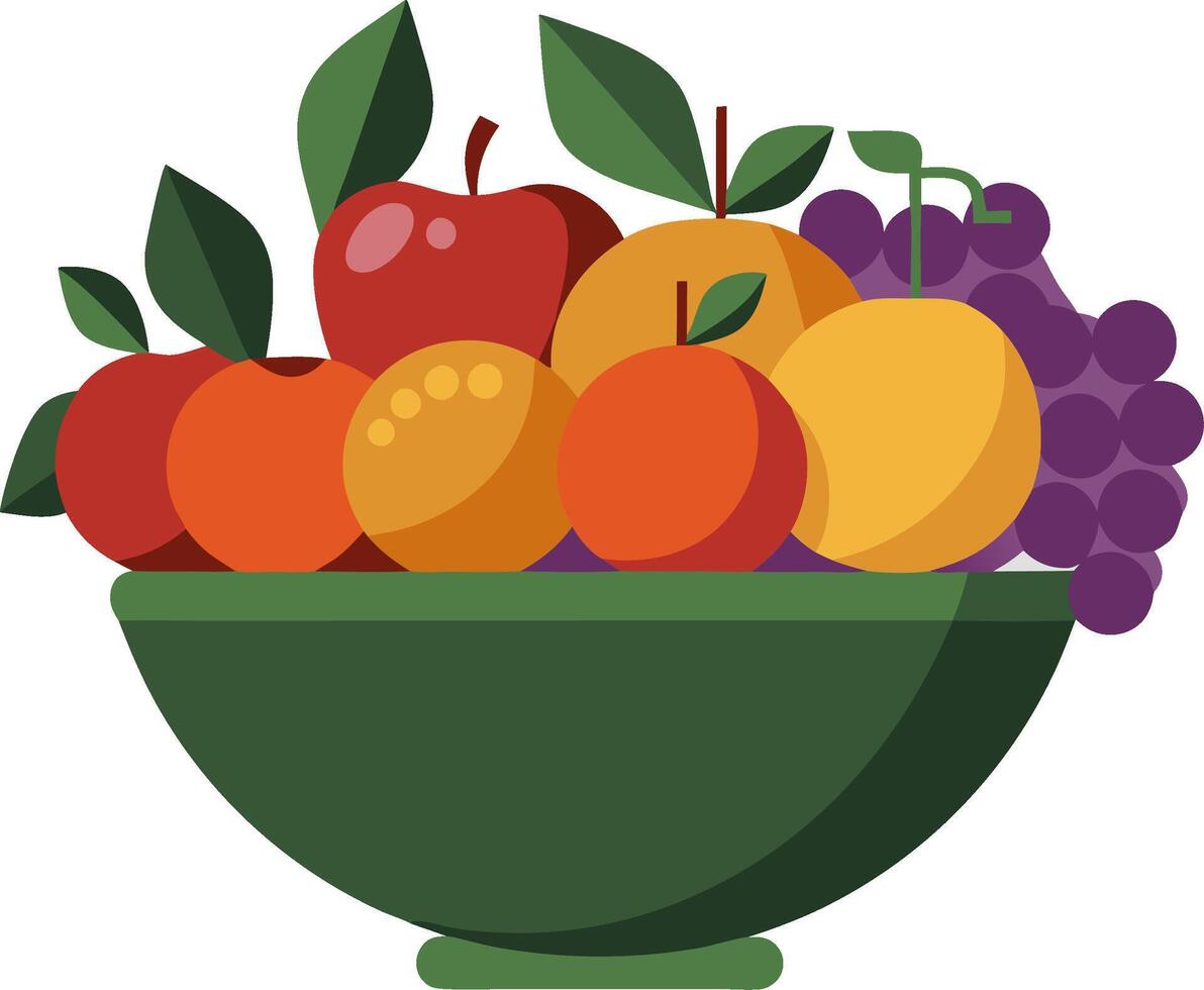 Illustration Colorful Fruit Bowl with Apples Oranges Grapes for Art and Design Projects vector
