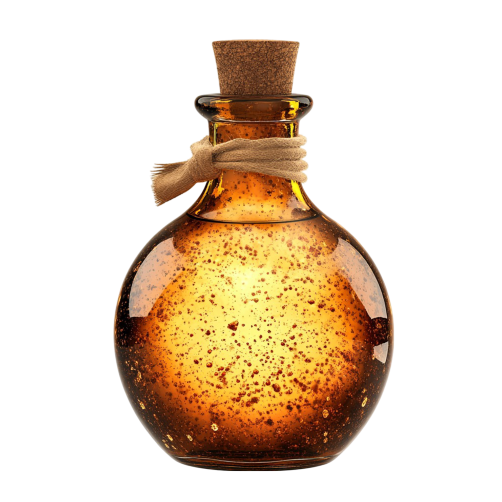 Amber Glass Potion Bottle with Cork Stopper png