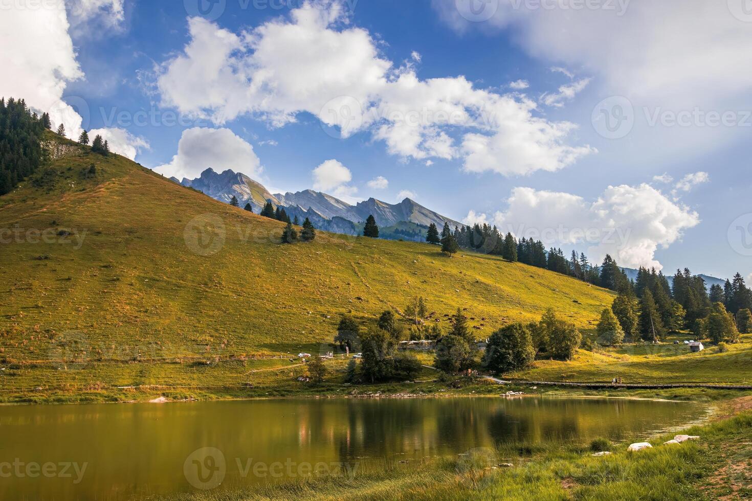 A beautiful view on Lac des Confins in la Cluzas, France photo