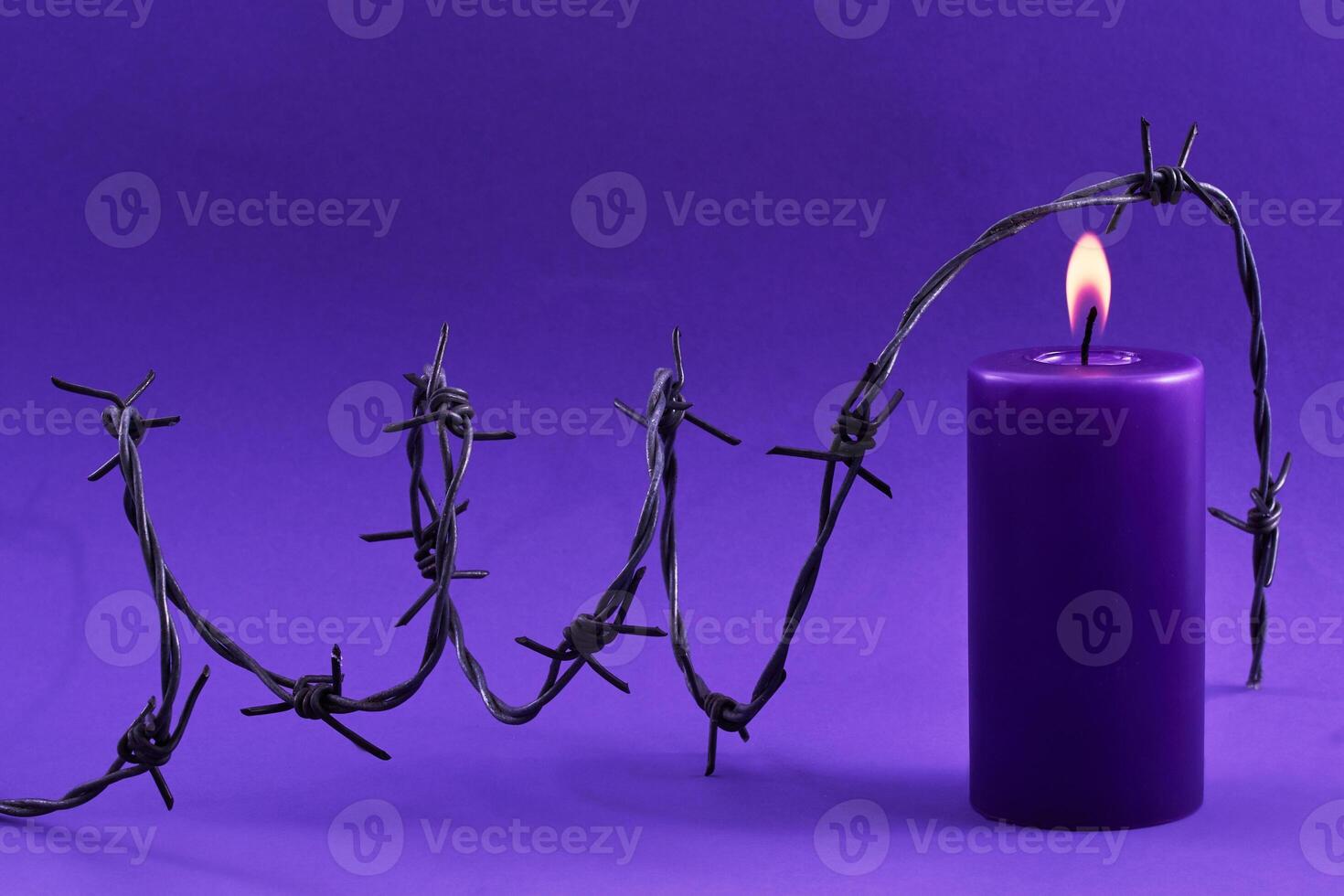 Holocaust memorial day. Candle and Barbed Wire photo