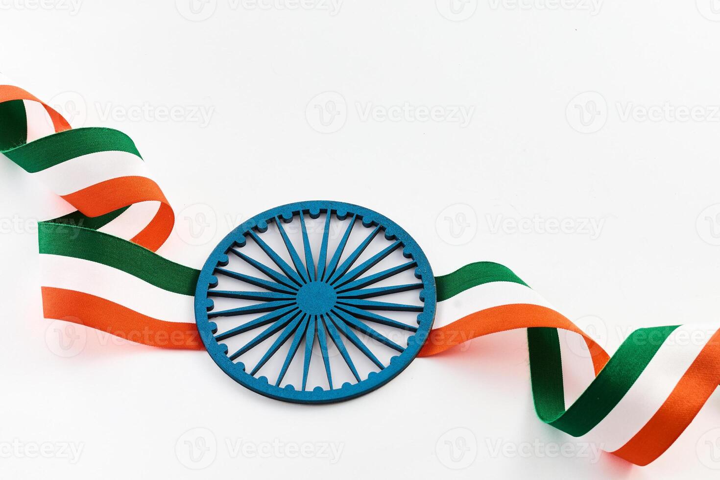 Indian Republic and Independence Day Symbol. Tricolor Ribbon and Blue Wheel photo