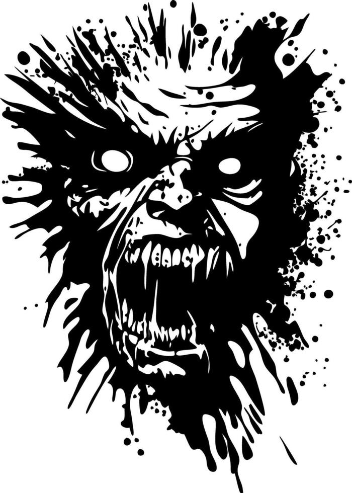 Fierce Werewolf Face Splatter Art Ideal for Tattoos and Horror Design vector