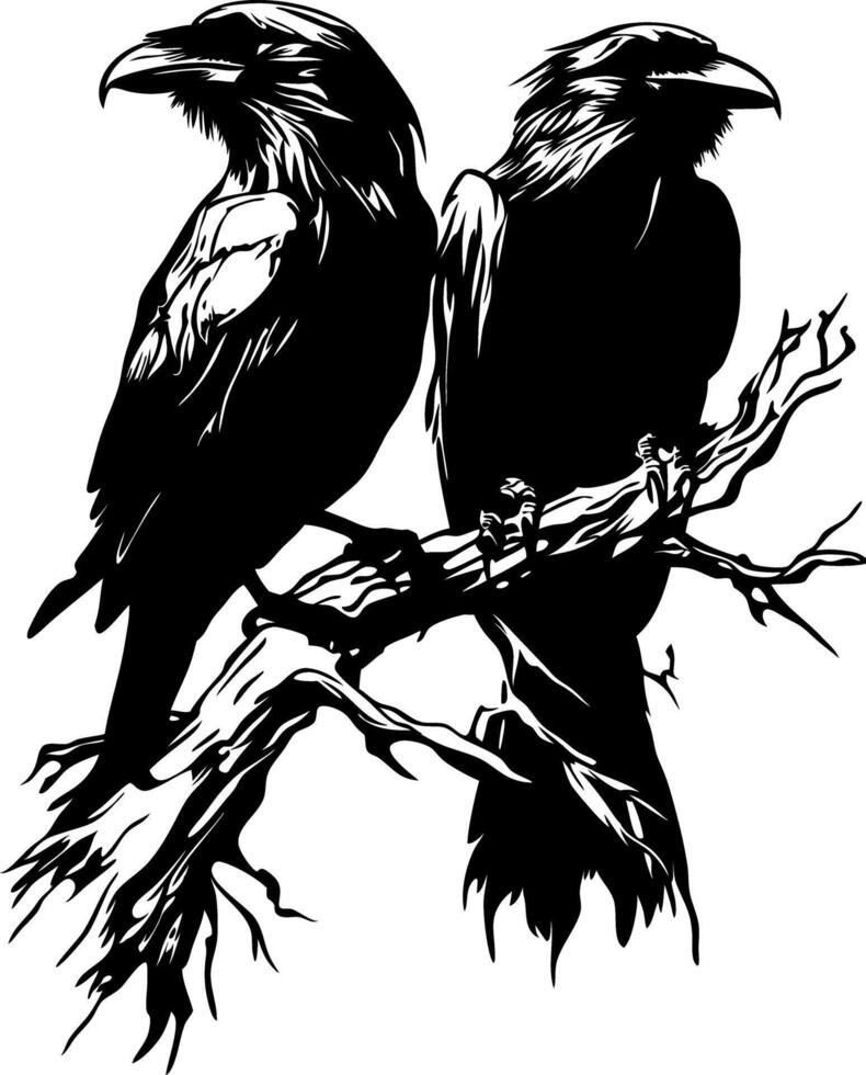 Intricate Raven Pair Illustration for Tattoos and Art Projects vector