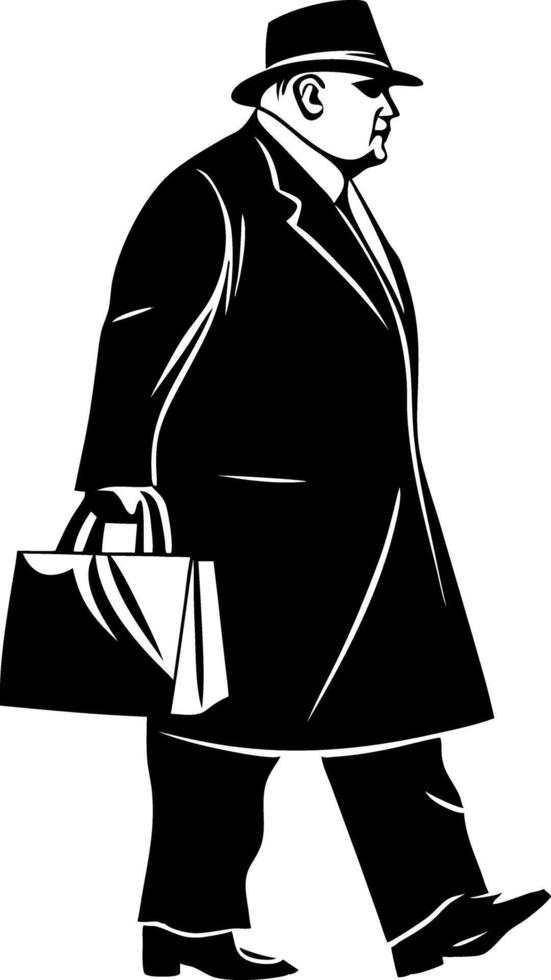 Vintage Businessman Silhouette in Suit with Briefcase and Hat Illustration vector
