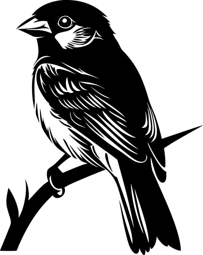 Illustration Detailed Sparrow Perched Branch Silhouette for Tattoo or Design vector