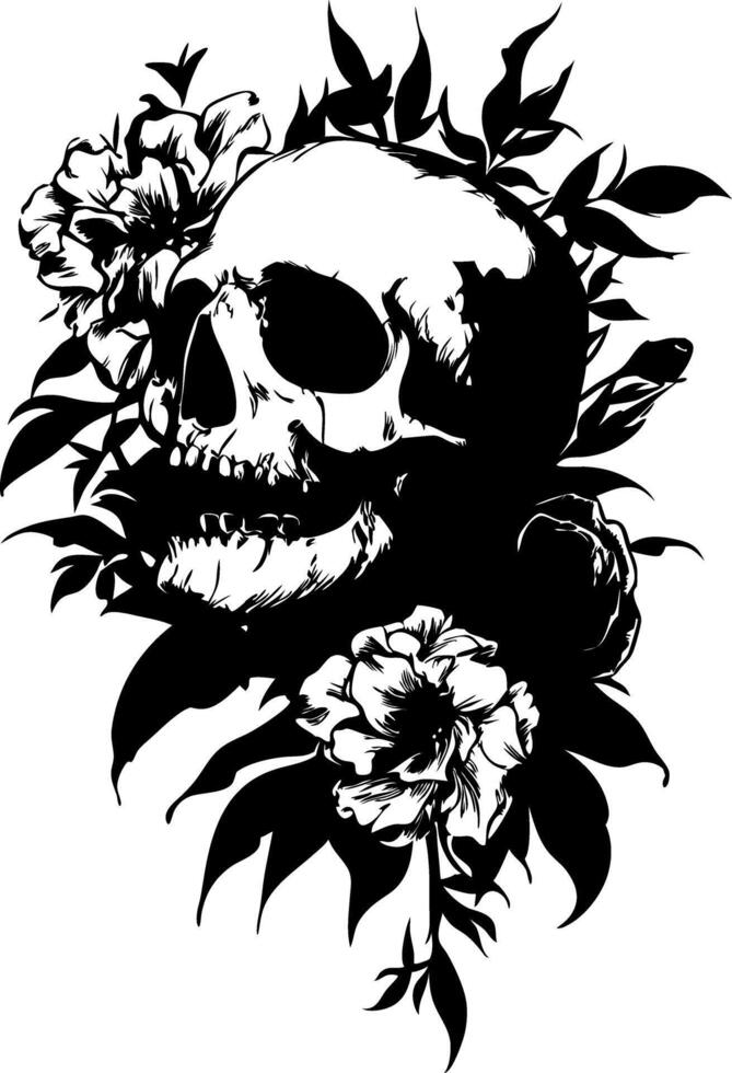 Skull With Flowers and Leaves Art for Tattoos and Design vector