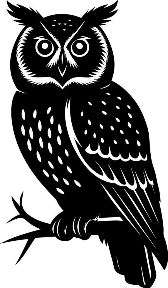 Elegant Owl Silhouette Perched on Branch Illustration for Tattoos and Design vector
