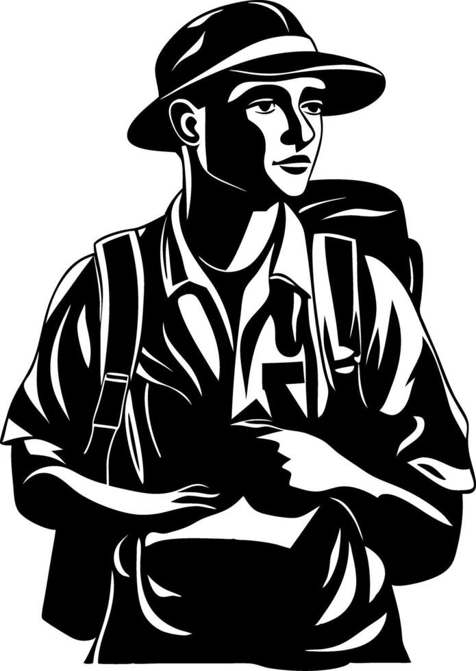 Adventurous Traveler Explorer Art in Monochrome Style for Design and Illustration vector