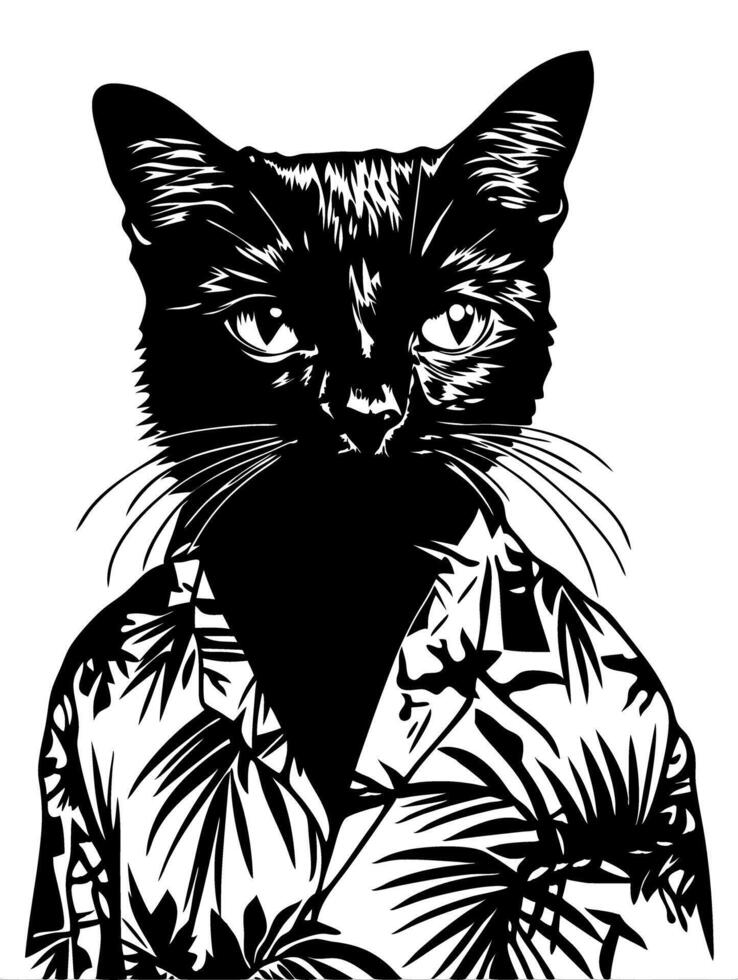 Cat in Hawaiian Shirt Art for Graphic Design and Home Decor vector